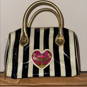 Betsey Johnson Black and White Striped Satchel, Vintage, Rare BETSEY JOHNSON